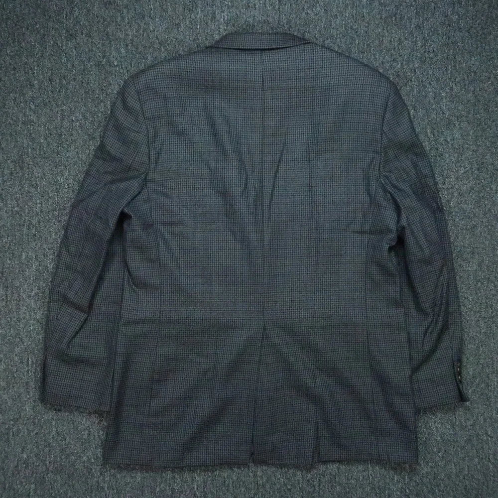 Lauren Ralph Lauren‎ Blazer Mens 44L Gray Blue Houndstooth Wool LRL Sport Coat